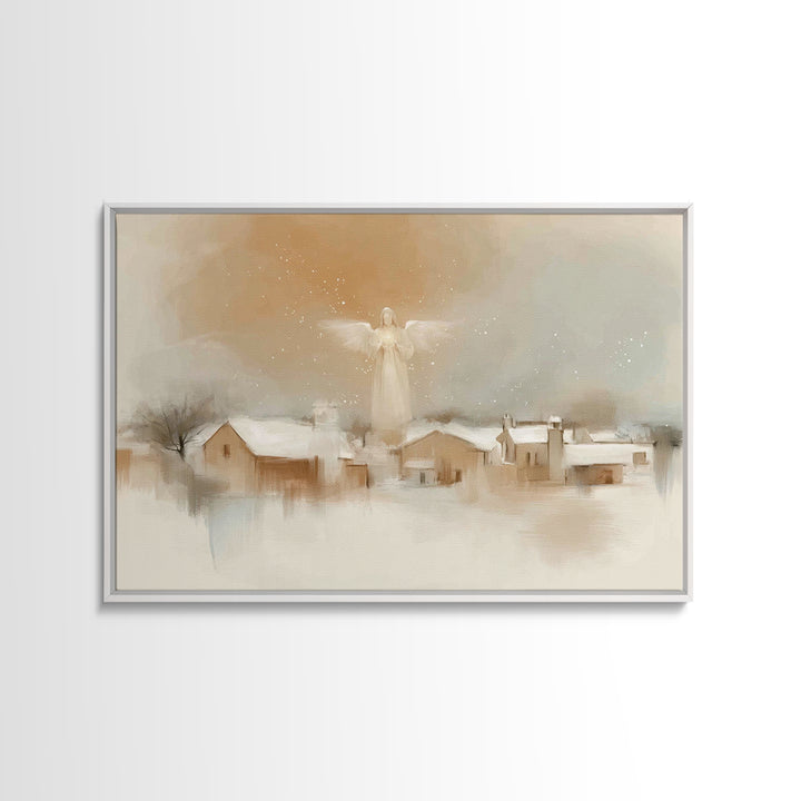 Silent Dawn Angel – Framed Canvas Print – Christian Art Print – White Christmas Art – Christian Christmas Decorations – Christian Art Canva