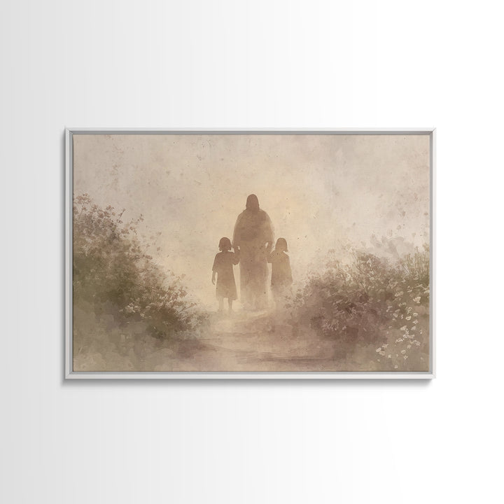 Soft Morning Walk – Framed Canvas Print – Jesus Painting – Christian Art Canvas – Christian Wall Art – Christian Gift Ideas – Christian Art