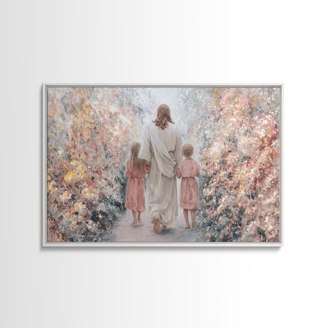 Gentle Shepherd Walk - Framed Canvas Print - Christian Art Canvas - Christian Painting - Jesus Art Print - Christian Home Decor
