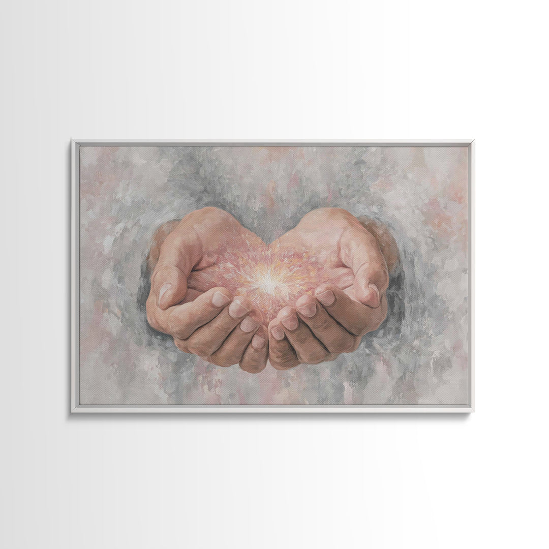 Hands Of Light | Framed Canvas Print | Christian Art Canvas | Modern Christian Art | Jesus Painting | Christian Wall Art | Large Christian