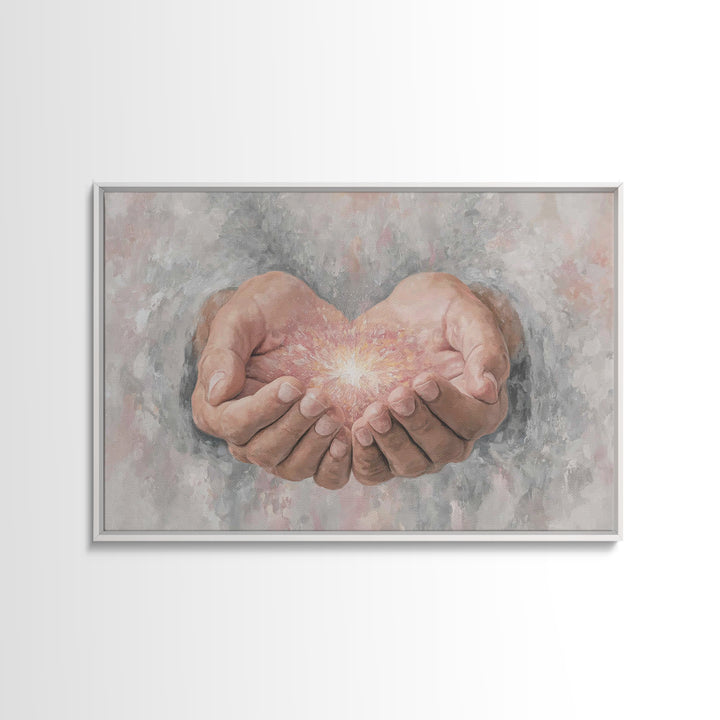 Hands Of Light | Framed Canvas Print | Christian Art Canvas | Modern Christian Art | Jesus Painting | Christian Wall Art | Large Christian