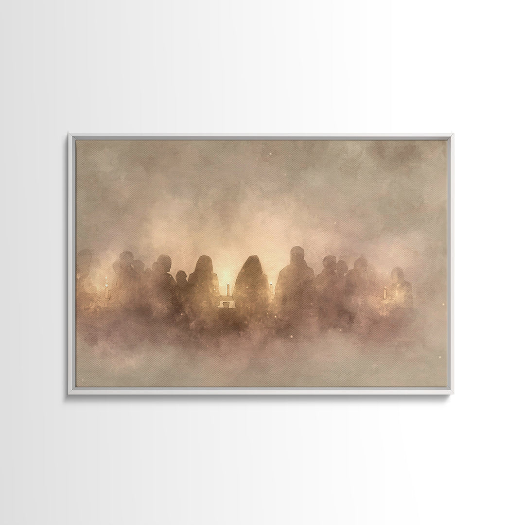 Candlelit Fellowship – Framed Canvas Print – Christian Wall Art – Moody Christian Art – Christian Art Canvas – Christian Gift Ideas