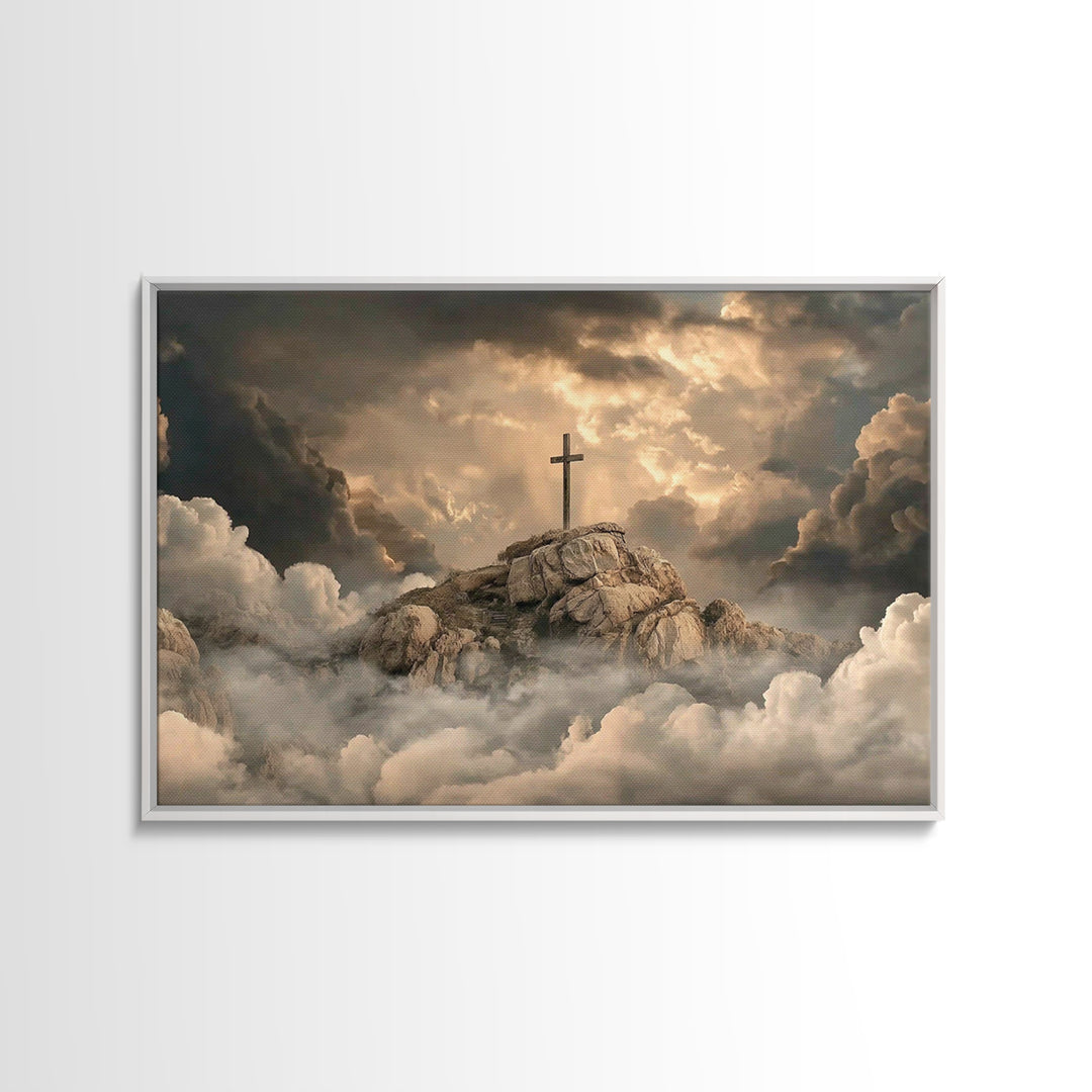 Crosslight Summit | Framed Canvas Print | Christian Art Canvas | Christian Wall Art | Large Christian Painting | Moody Christian Art | Chri