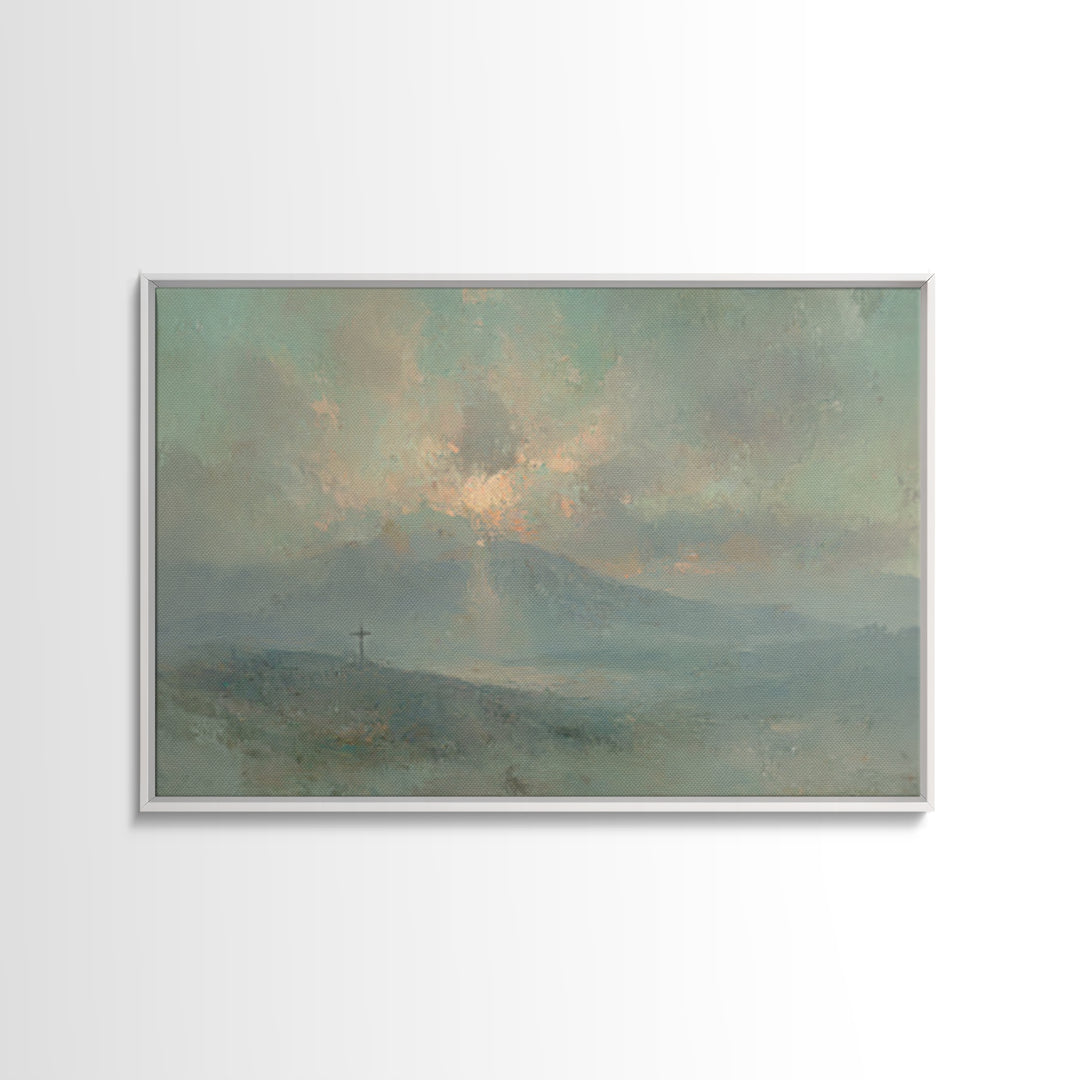 Dawn of Mercy, Framed Canvas Print, Christian Art Prints, Subtle Christian Art, Christian Wall Art, Blue Christian Art, Christian Paintings