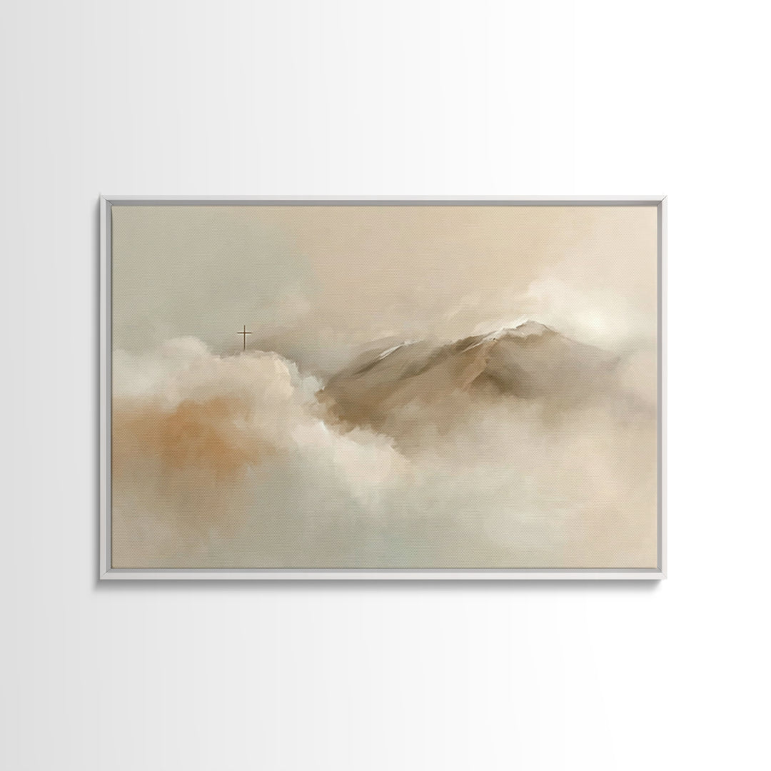 Peaceful Heights – Framed Canvas Print – Minimalist Christian Art – Christian Art Print – Subtle Christian Paintings – Christian Wall Art –