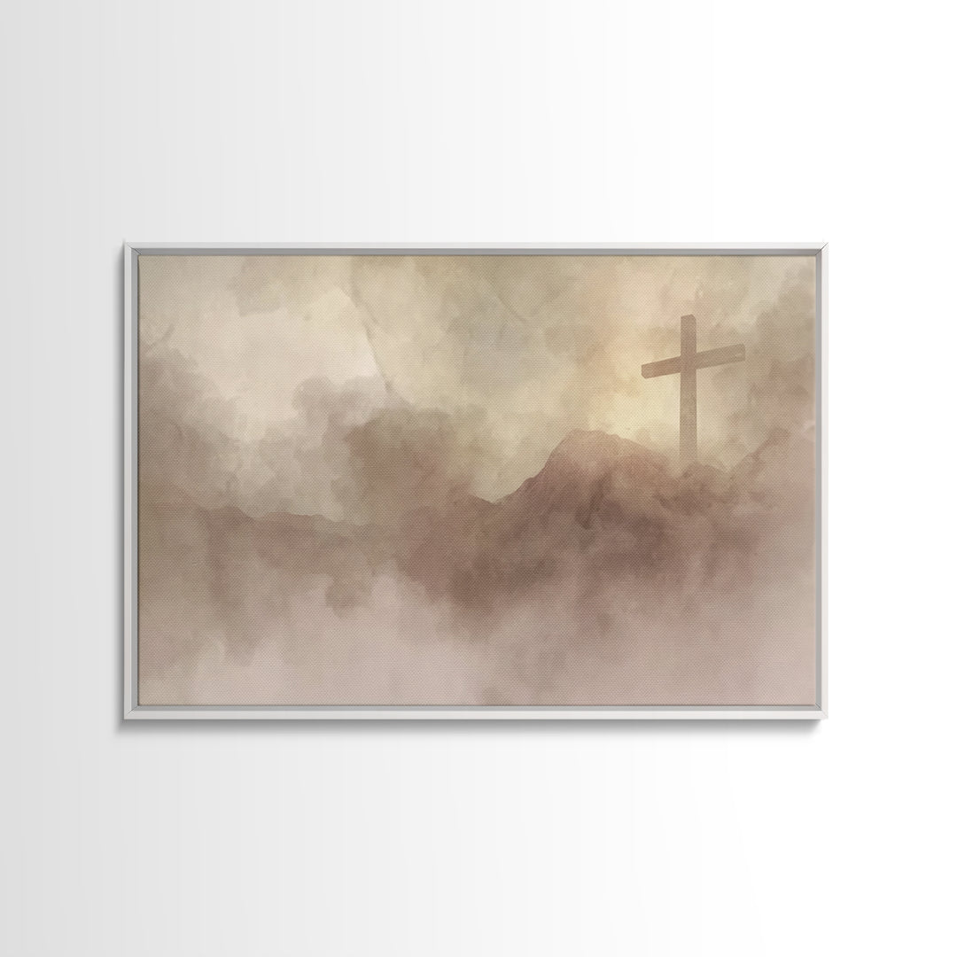 Heavenly Cross, Framed Canvas Print, Christian Wall Art, Modern Christian Art, White Christmas Art, Christian Christmas Art, Christian Deco