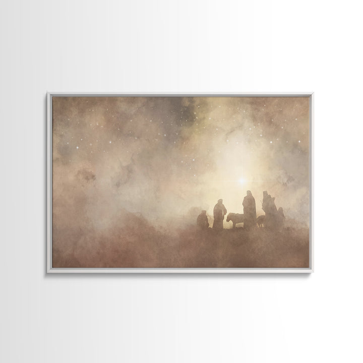 Shepherds Of Light – Framed Canvas Print – Christian Art – Christian Wall Art – Christmas Art – Jesus Christmas Art – Christian Art Canvas