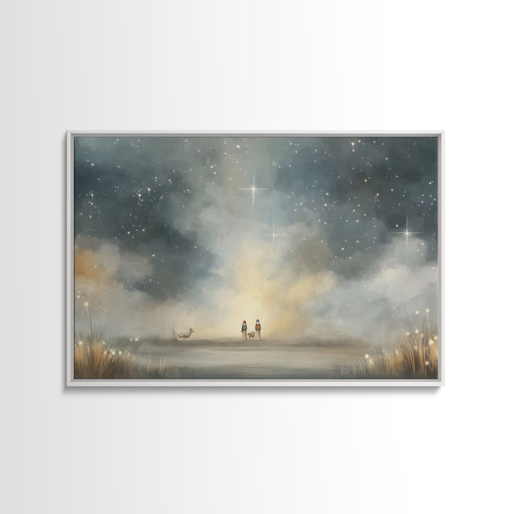 Night Of Promise – Framed Canvas Print – Christmas Wall Art – Christian Art Canvas – Christian Art – Jesus Painting – Christian Christmas A