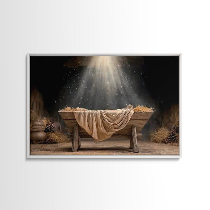 Holy Manger – Framed Canvas Print – Christmas Art – Christian Art – Christian Wall Art – Christian Christmas Decor – Christian Art Canvas