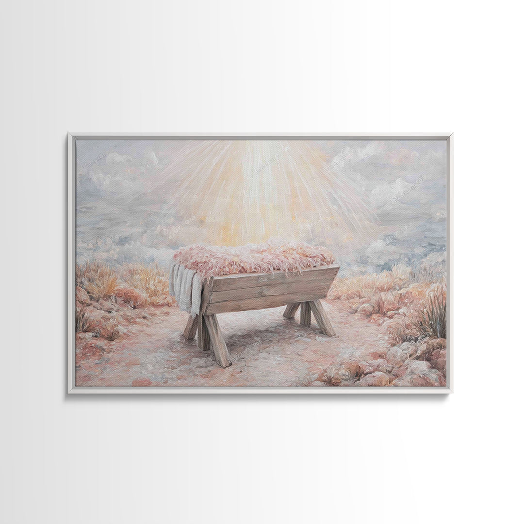 Manger Light – Framed Canvas Print – Christian Wall Art – Christian Art Canvas – Christmas Art – Jesus Christmas Art – Christian Art