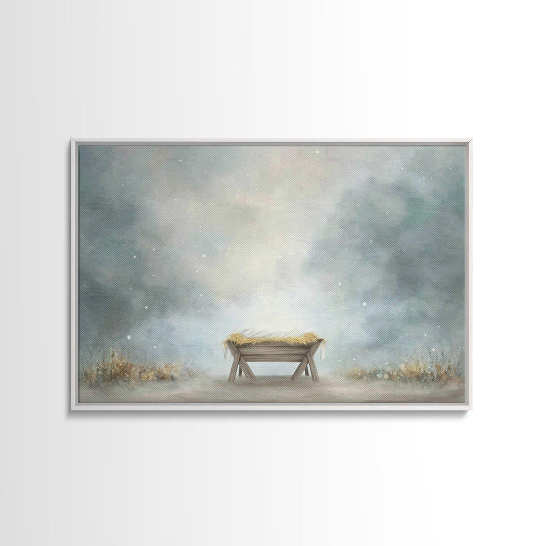 Silent Manger – Framed Canvas Print – Christian Art – Christmas Art – Christian Art Canvas – Christian Christmas Decor – Christian Wall Art