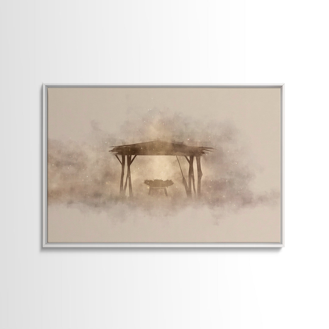 Holy Shelter Silhouette – Framed Canvas Print – Christian Christmas Art – Christian Art – Christian Wall Art – Minimalist Christian Art – C