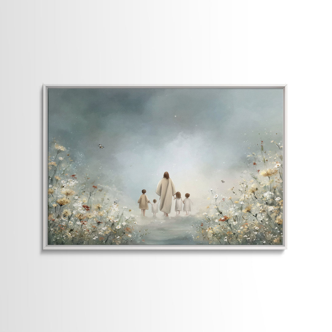 Heavenly Meadow Light, Framed Canvas Print, Christian Art Print, Jesus Painting Canvas, Minimalist Christian Art, Christian Wall Art, Chris