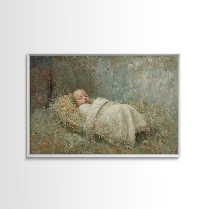 Manger Of Peace | Framed Canvas Print | Christian Christmas Art | Birth Of Jesus Painting | Christian Art Canvas | Vintage Christmas Art |
