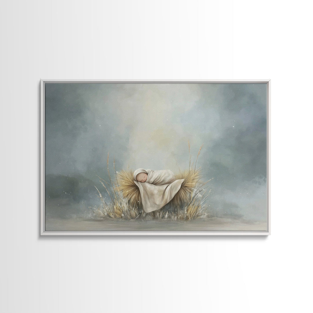 Holy Dawn Cradle – Framed Canvas Print – Jesus Christmas Art – Christian Art Canvas – Modern Christmas Art – Subtle Christian Art – Christi
