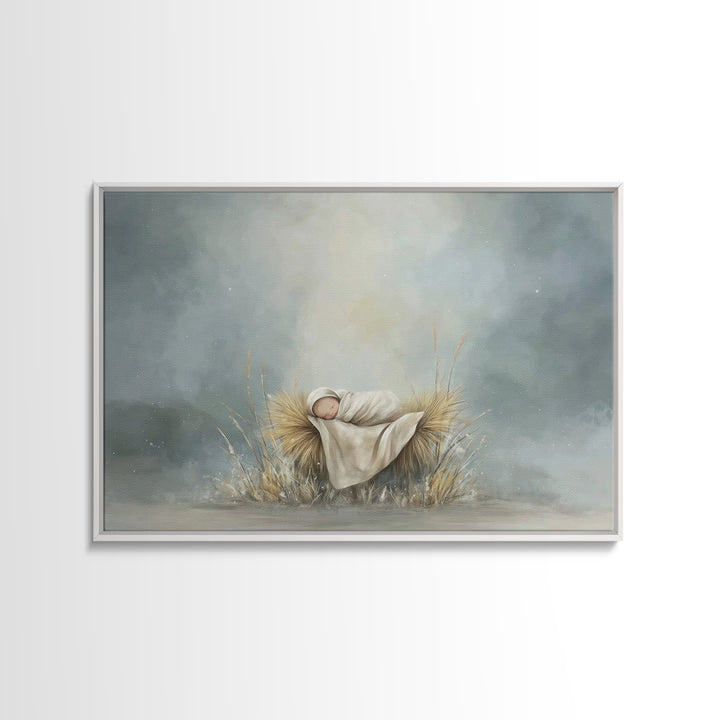 Holy Dawn Cradle – Framed Canvas Print – Jesus Christmas Art – Christian Art Canvas – Modern Christmas Art – Subtle Christian Art – Christi