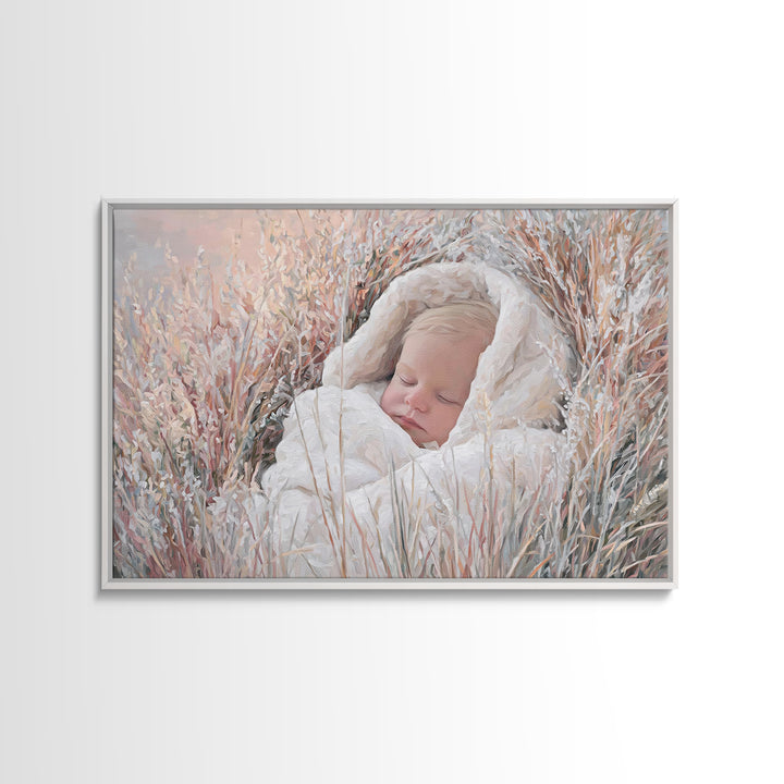 Peaceful Holy Dawn – Framed Canvas Print – Christian Christmas Art – Birth Of Jesus Painting – Christian Art Canvas – White Christmas Art –
