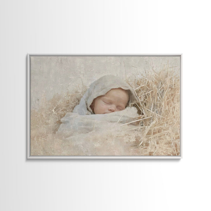 Sacred Newborn Grace, Framed Canvas Print, Christian Christmas Art, Birth Of Jesus Painting, Minimalist Christian Art, Christmas Wall Art,