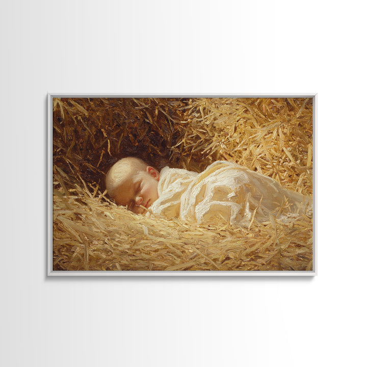 Divine Straw Light – Framed Canvas Print – Christmas Art Prints – Christian Art Canvas – Jesus Christmas Art – Vintage Christian Art – Chri