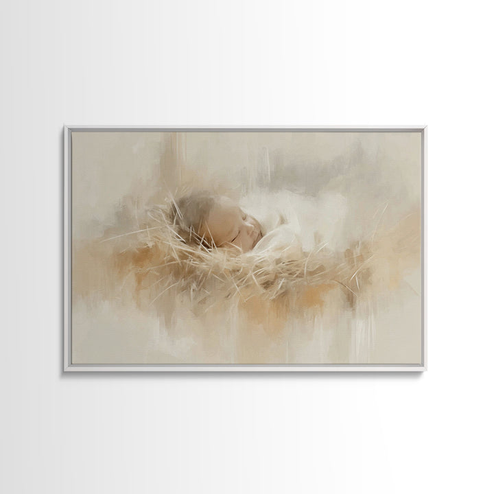 Gentle Nativity Still | Framed Canvas Print | Christian Art Canvas | White Christmas Art | Christian Christmas Art | Christian Wall Art | M