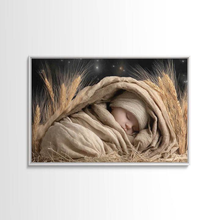 Starry Night Cradle, Framed Canvas Print, Jesus Christmas Art, Christian Art Canvas, Christmas TV Art, Christian Christmas Decor, Christian