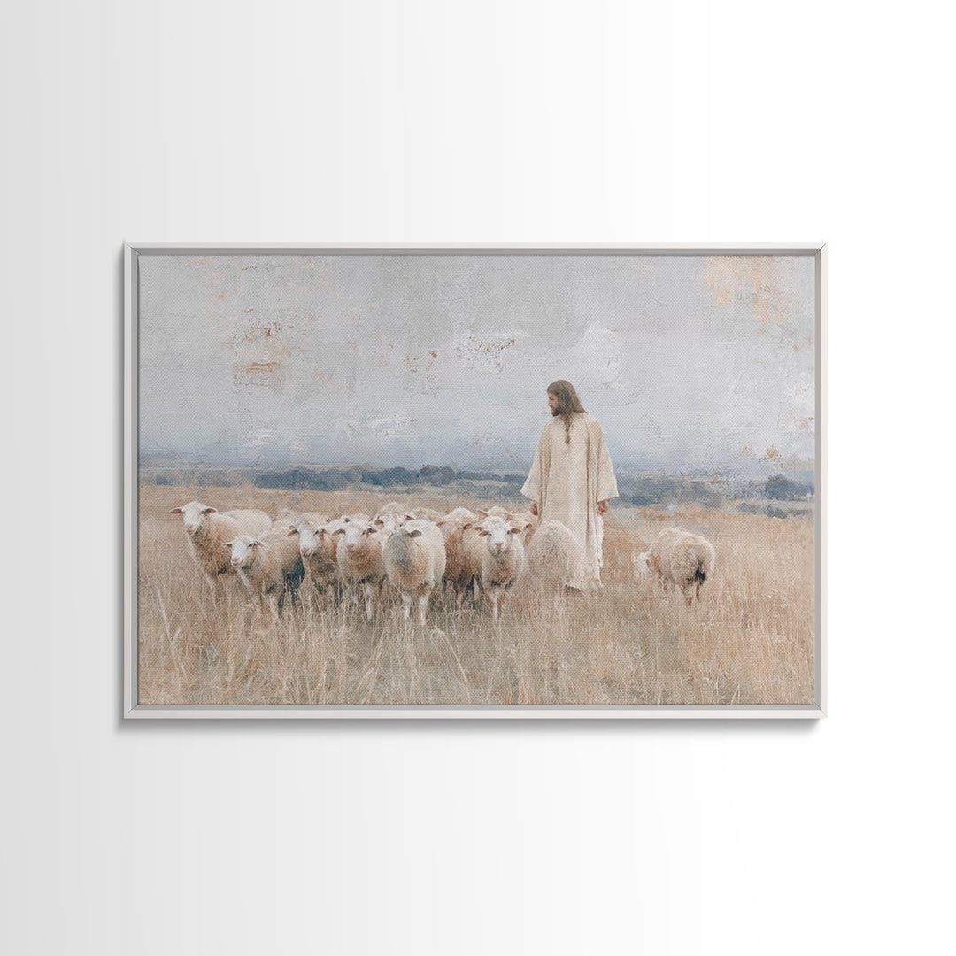 Gentle Shepherd Light | Framed Canvas Print | Christian Art Canvas | Jesus Painting | Christian Wall Art | Christmas Art