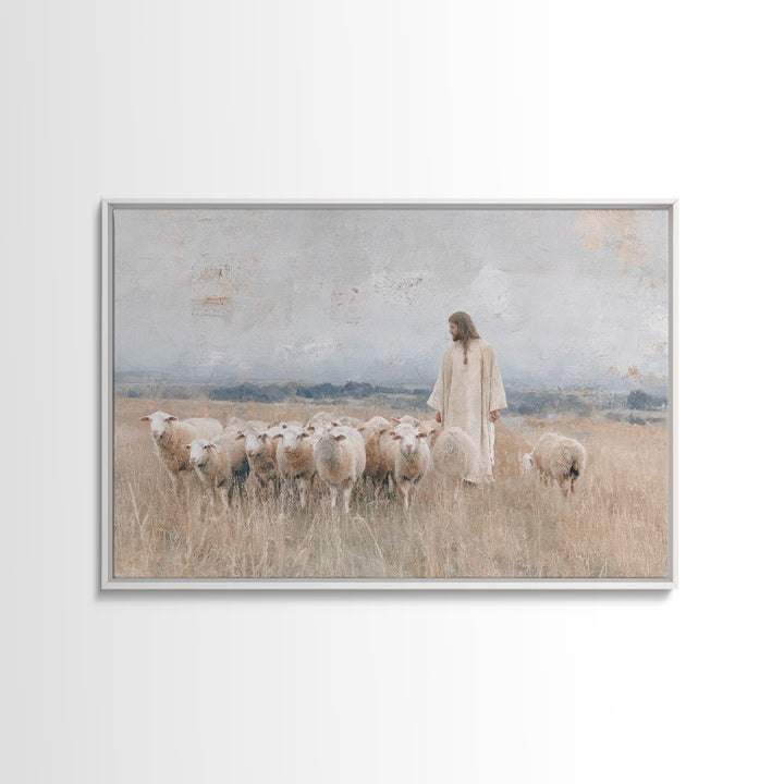 Gentle Shepherd Light | Framed Canvas Print | Christian Art Canvas | Jesus Painting | Christian Wall Art | Christmas Art