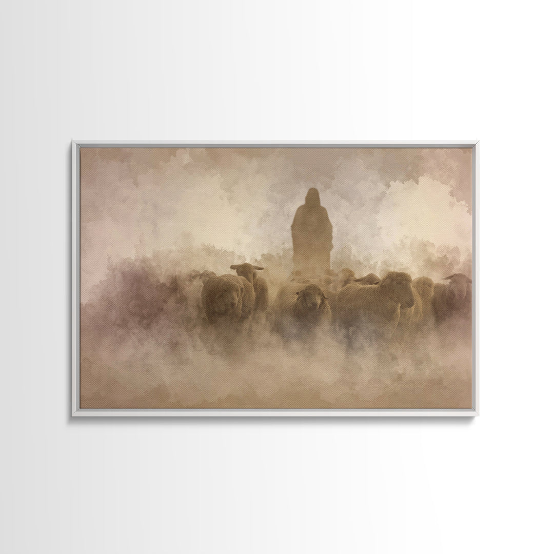 Silent Shepherd Path – Framed Canvas Print – Christian Art Canvas – Christian Wall Art – Jesus Painting – Christian Christmas