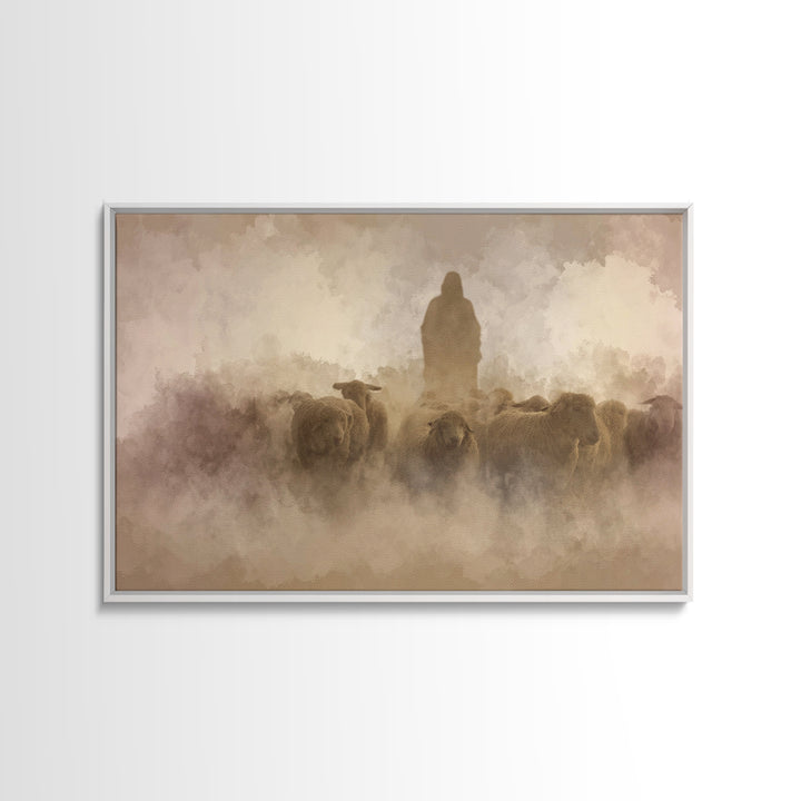 Silent Shepherd Path – Framed Canvas Print – Christian Art Canvas – Christian Wall Art – Jesus Painting – Christian Christmas