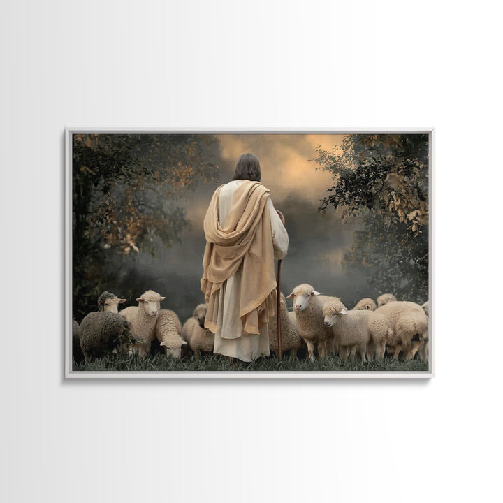 Misty Flock Calm, Framed Canvas Print, Christian Wall Art, Jesus Painting, Christian Art Canvas, Christmas Art