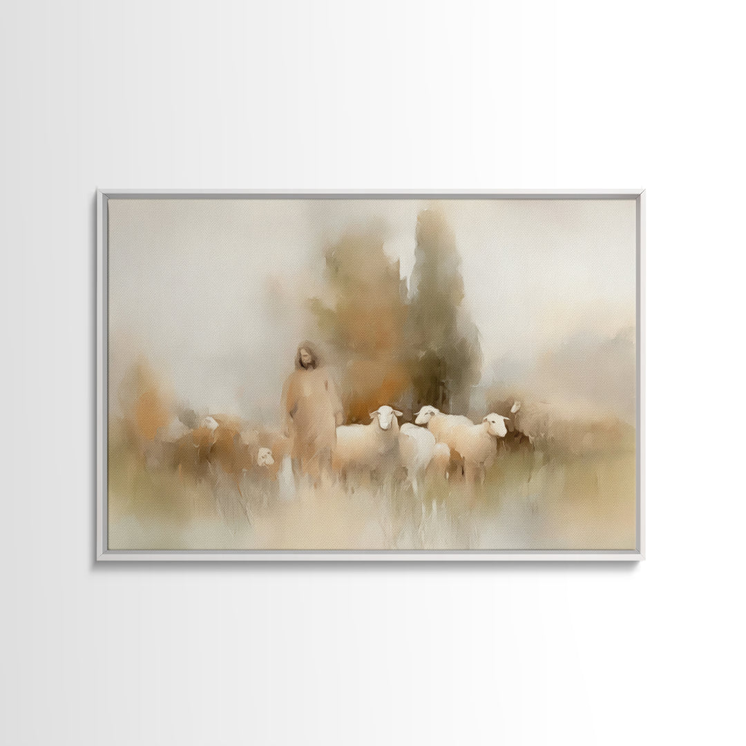 Shepherd’s Embrace – Framed Canvas Print – Christian Art Canvas – Christian Wall Art – Jesus Painting – Christmas Art