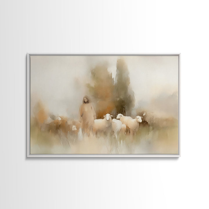 Shepherd’s Embrace – Framed Canvas Print – Christian Art Canvas – Christian Wall Art – Jesus Painting – Christmas Art