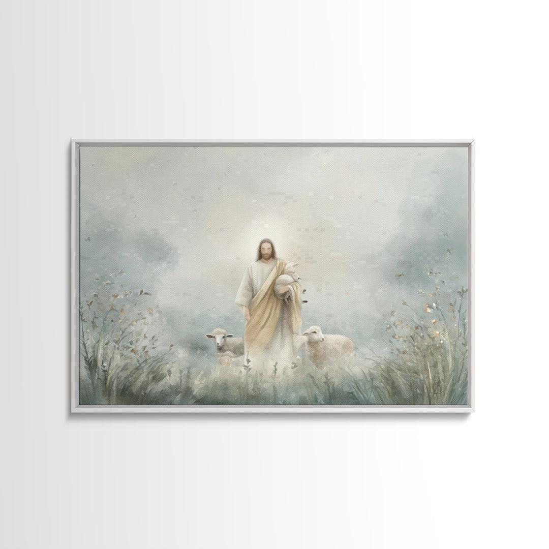 Autumn Shepherd Stillness | Framed Canvas Print | Christian Wall Art | Christian Art Canvas | Jesus Painting | Christmas Art