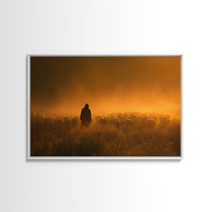 Radiant Shepherd Glory, Framed Canvas Print, Christian Wall Art, Christian Art Canvas, Jesus Painting, Christian Christmas