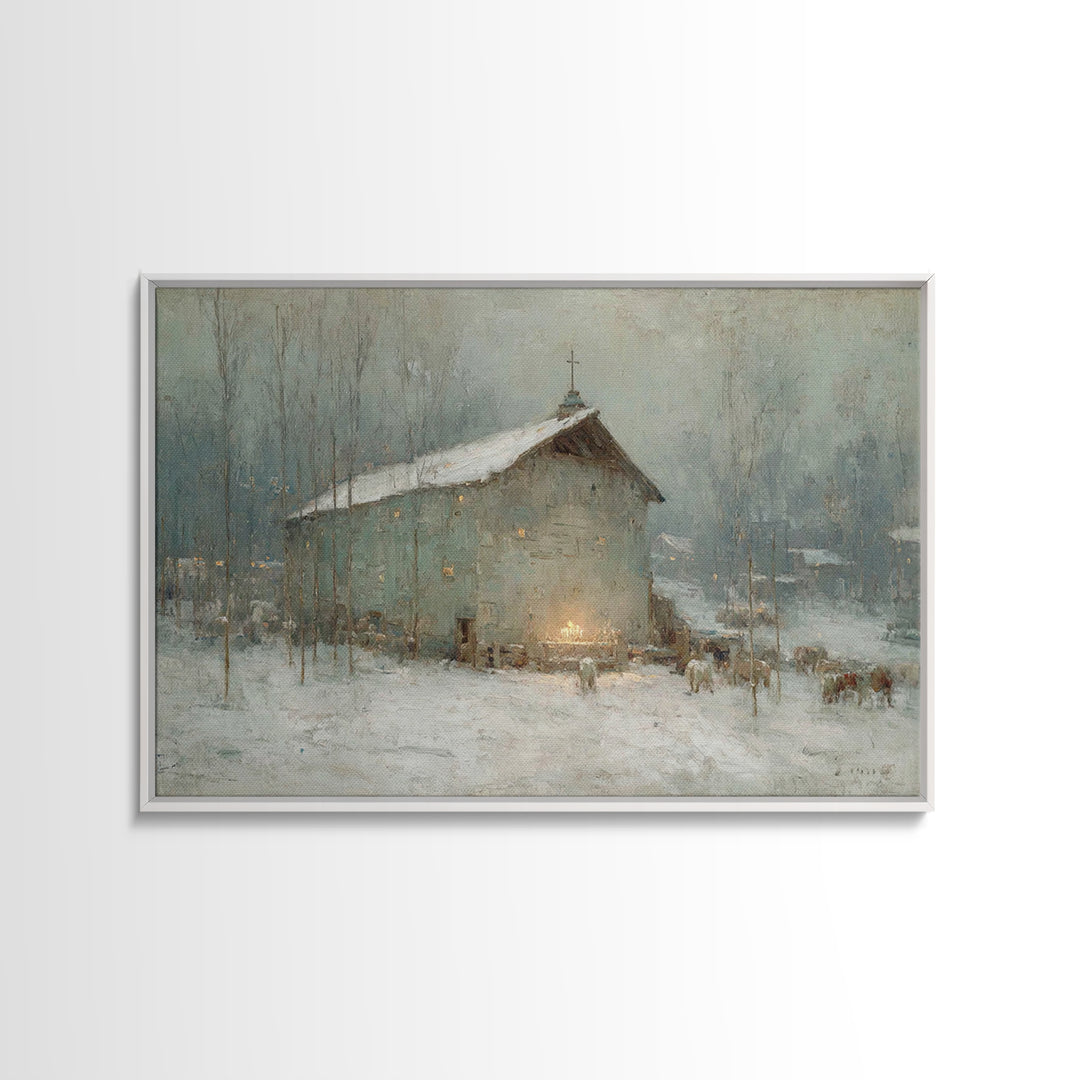 Rustic Nativity Glow | Framed Canvas Print | Christian Wall Art | Christian Art Canvas | Jesus Painting | Christmas Art | Christian Decorat