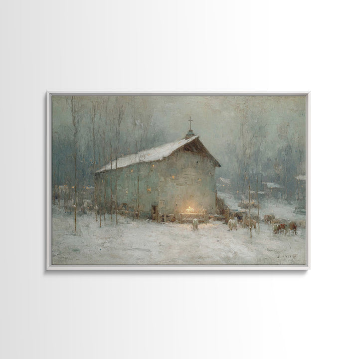 Rustic Nativity Glow | Framed Canvas Print | Christian Wall Art | Christian Art Canvas | Jesus Painting | Christmas Art | Christian Decorat
