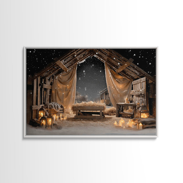 Winter Chapel Light, Framed Canvas Print, Christian Wall Art, Christian Art Canvas, Christmas Art, Christian Christmas Art, Vintage Christi