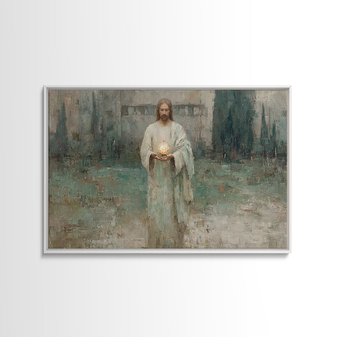 Eternal Glow, Framed Canvas Print, Christian Wall Art, Christian Art Canvas, Jesus Painting, Subtle Christian Art, Christian Decor