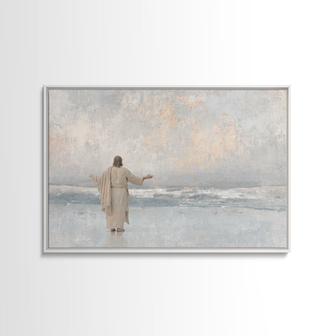 Shore Of Grace | Framed Canvas Print | Jesus Painting | Christian Art Canvas | Christian Wall Art | Minimalist Christian Art | Christian De