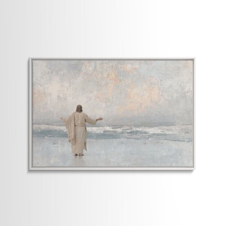 Shore Of Grace | Framed Canvas Print | Jesus Painting | Christian Art Canvas | Christian Wall Art | Minimalist Christian Art | Christian De