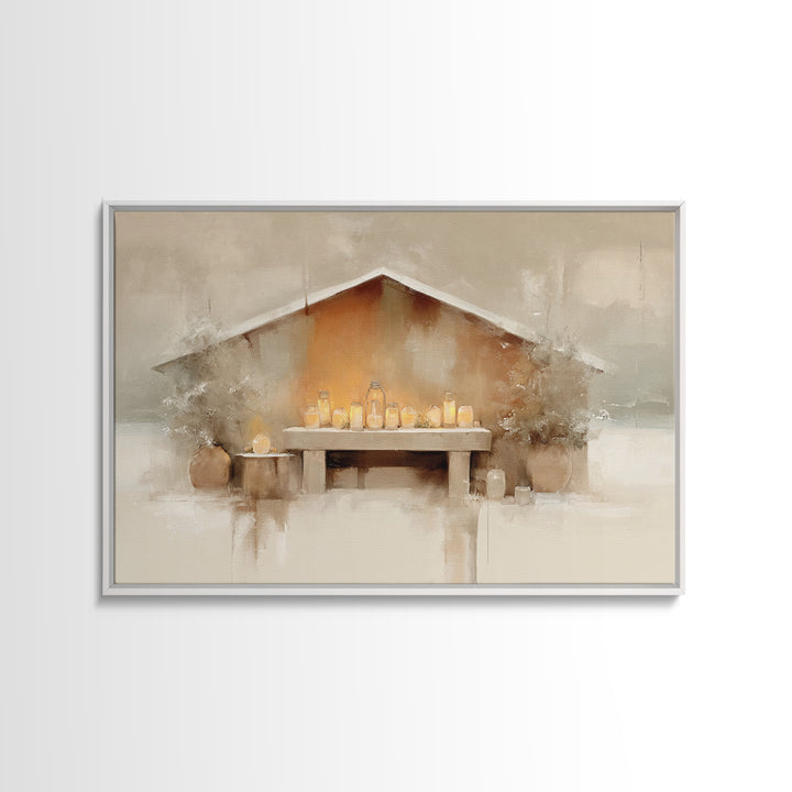 Humble Manger Stillness | Framed Canvas Print | Christian Wall Art | Christian Art Canvas | Christmas Art | Subtle Christian Art | Christia