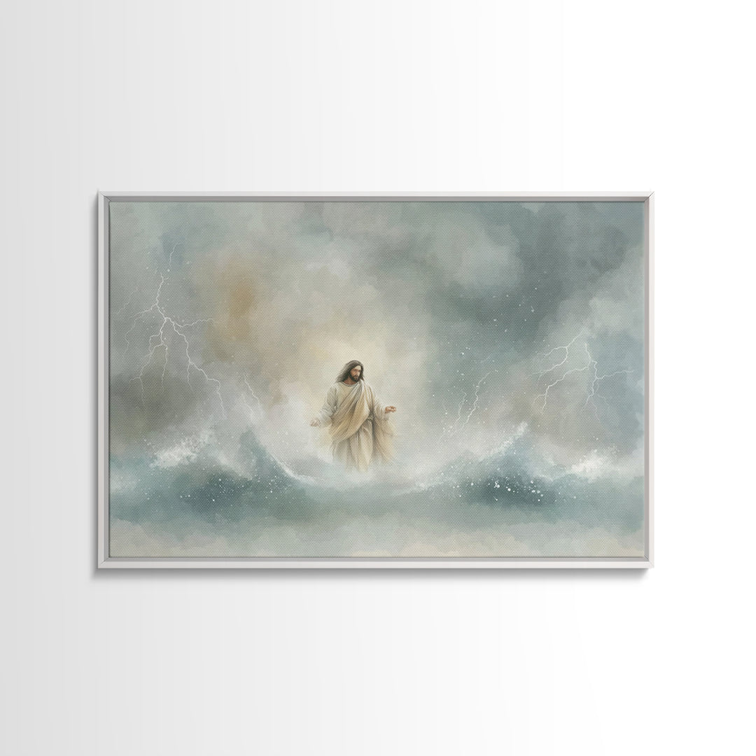 Stormborn Grace – Framed Canvas Print – Jesus Painting – Christian Art Work – Christian Wall Art – Moody Christian Art – Large Christian Pa