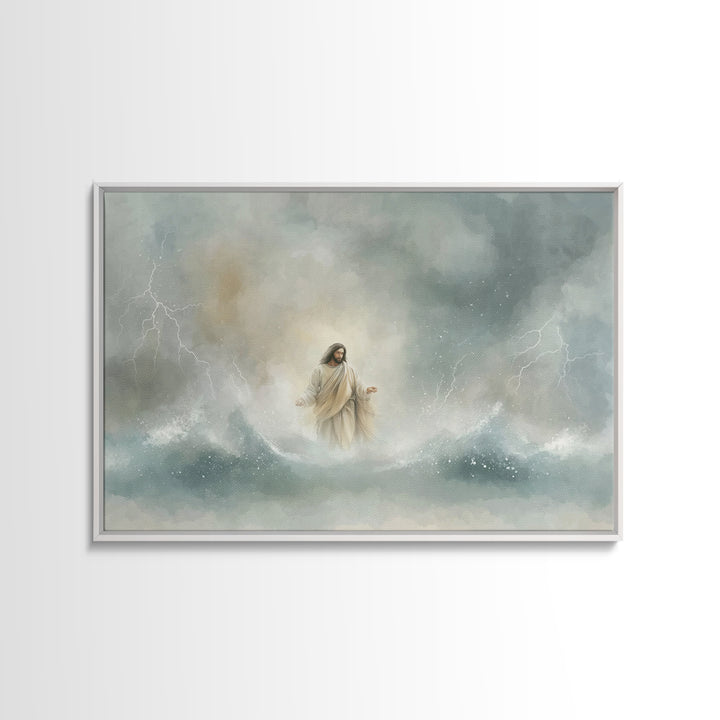 Stormborn Grace – Framed Canvas Print – Jesus Painting – Christian Art Work – Christian Wall Art – Moody Christian Art – Large Christian Pa