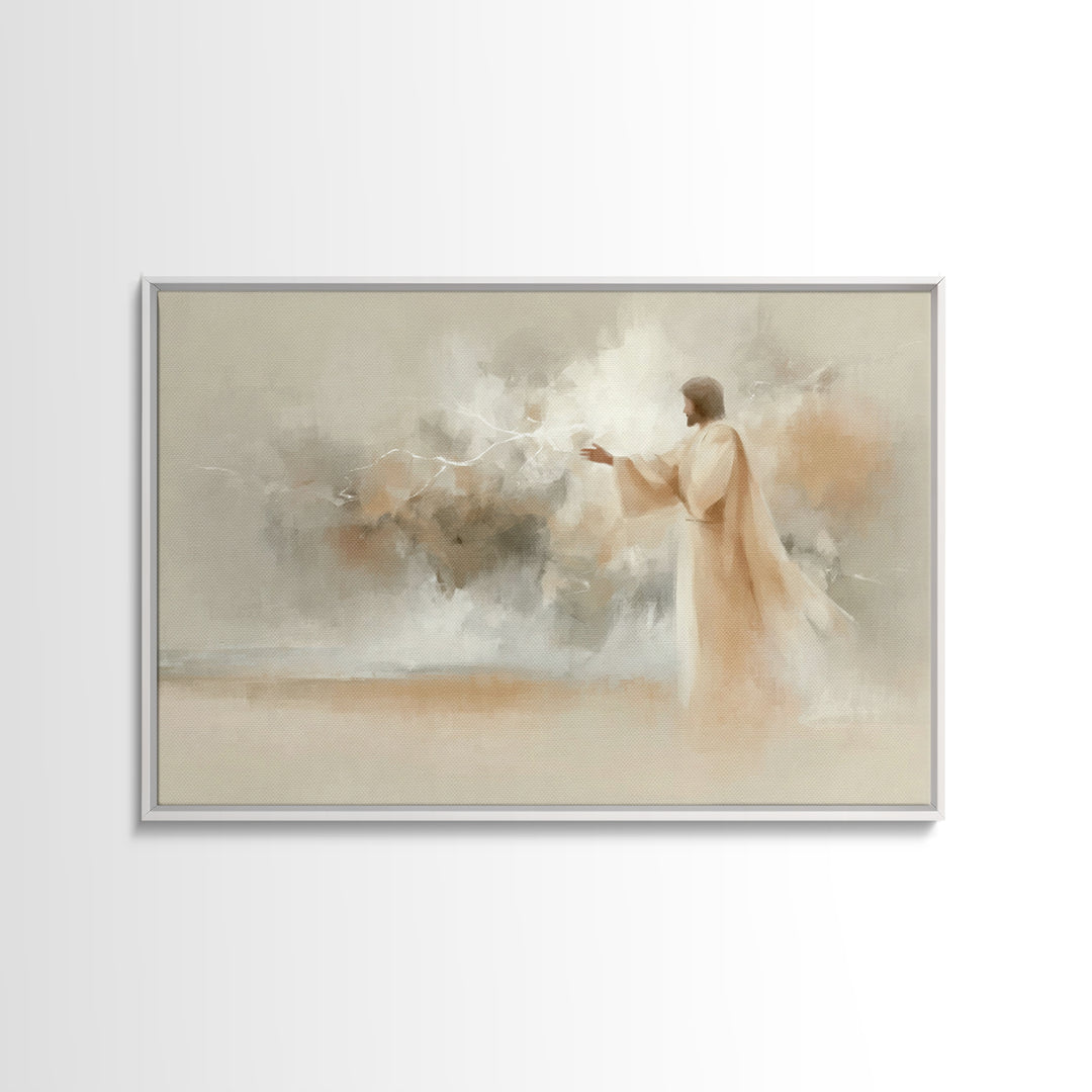 Divine Stillness – Framed Canvas Print – Minimalist Christian Art – Christian Wall Art – Jesus Painting – Christian Art Canvas – Abstract C