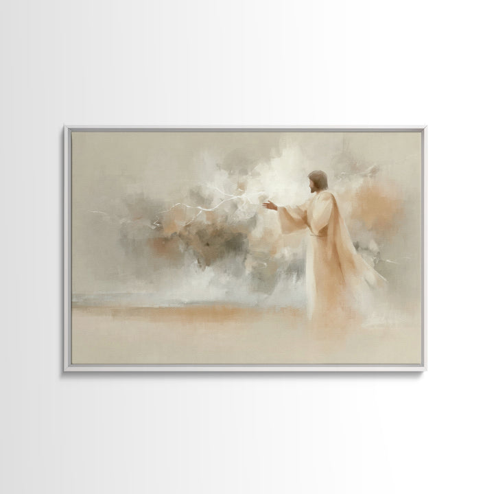 Divine Stillness – Framed Canvas Print – Minimalist Christian Art – Christian Wall Art – Jesus Painting – Christian Art Canvas – Abstract C