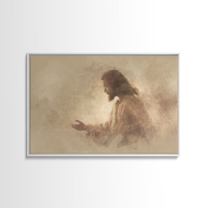 Radiant Mercy – Framed Canvas Print – Christian Art Canvas – Moody Christian Art – Jesus Art Print – Christian Wall Art – Unique Christian