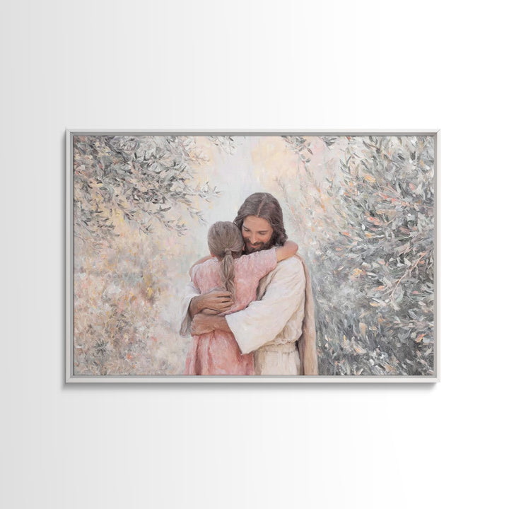 Compassion Embrace – Framed Canvas Print – Jesus Painting – Christian Wall Art – Christian Art Canvas – Christian Gift – Modern Christian A