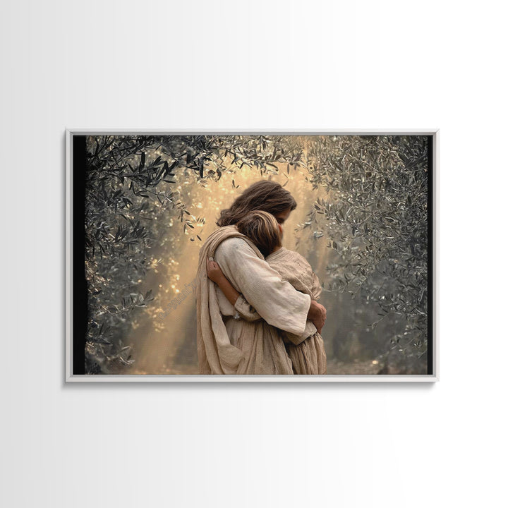 Gentle Refuge – Framed Canvas Print – Jesus Painting – Christian Wall Art – Christian Art Canvas – Minimalist Christian Art – Christian Dec