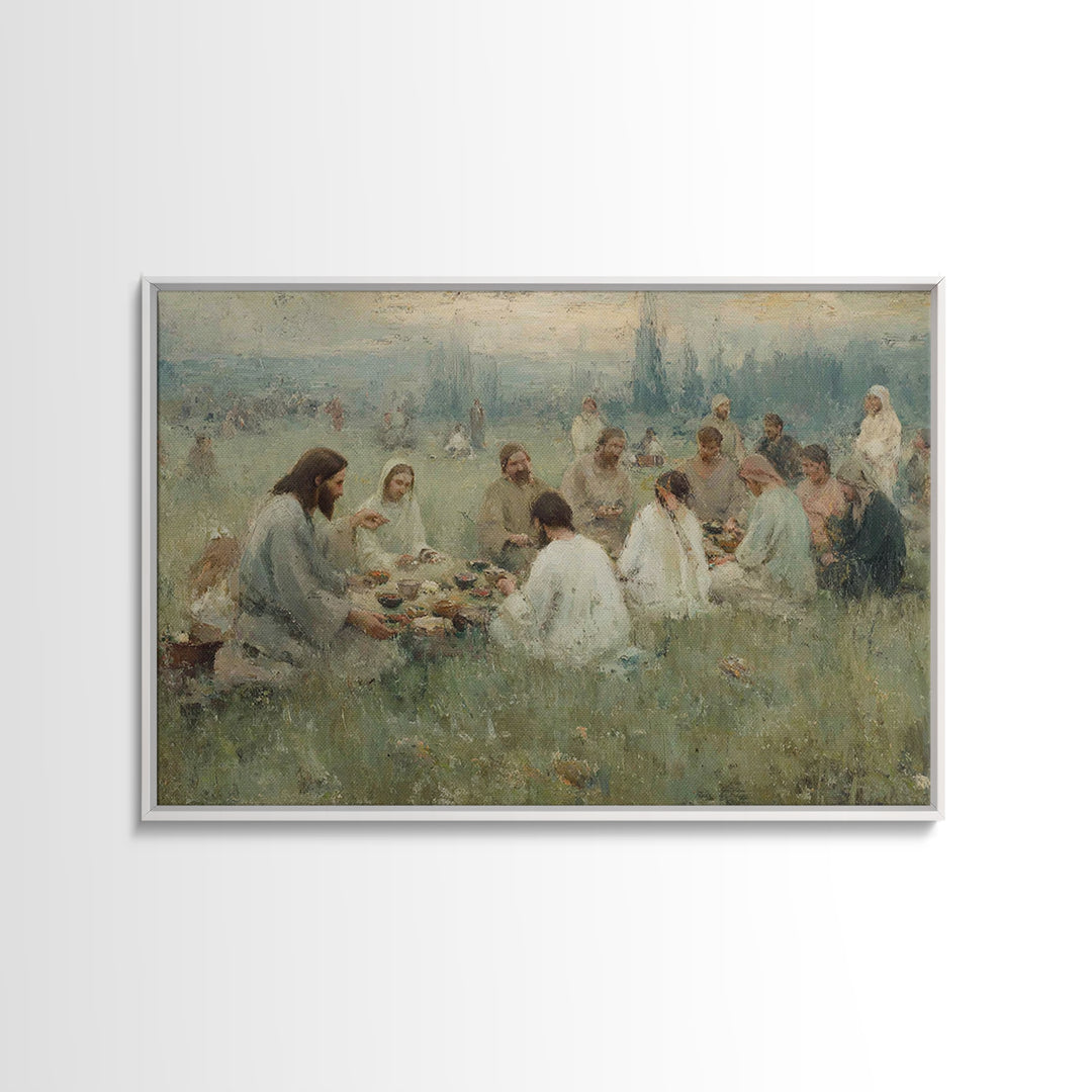 Fields Of Sharing – Framed Canvas Print – Christian Art Canvas – Large Christian Painting – Christian Wall Art – Subtle Christian Paintings
