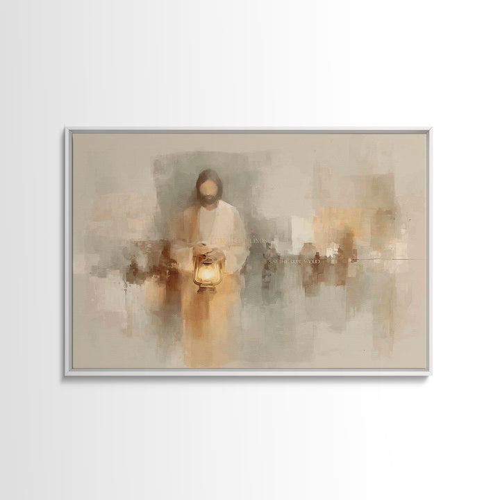 Gentle Lantern Peace – Framed Canvas Print – Christian Wall Art – Christian Art Canvas – Minimalist Christian Art – Jesus Painting – Christ